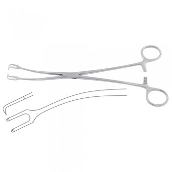 Schroeder Tenaculum Forcep Curved - 2 x 2 Teeth Stainless Steel, 23.5 cm - 9 1/4"